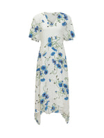 White Floral V Neck Midi Dress 1