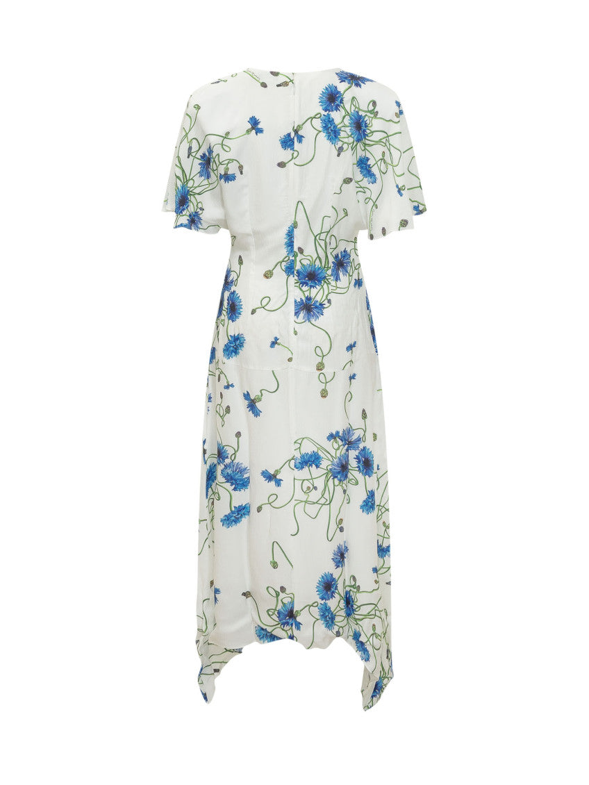 White Floral V Neck Midi Dress 2