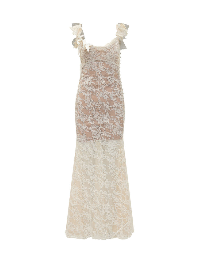 White Lace Square Neck Maxi Dress 1