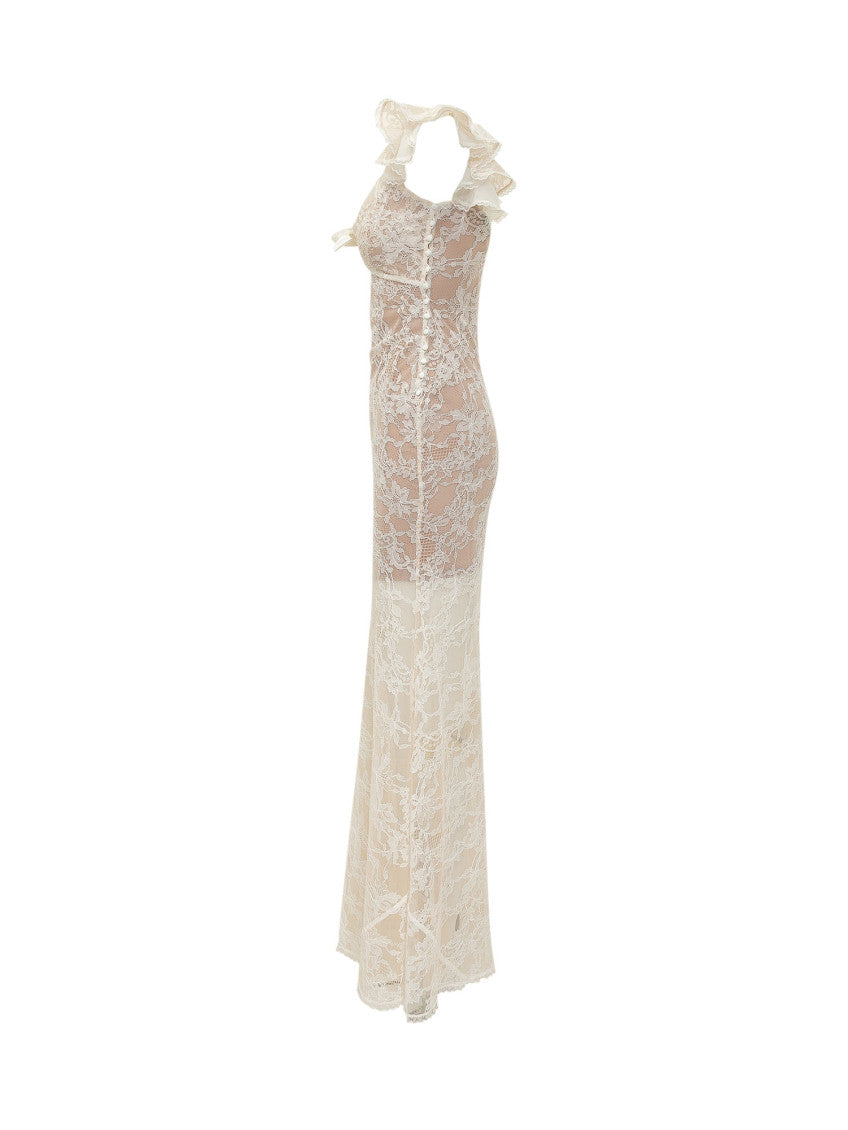 White Lace Square Neck Maxi Dress 3