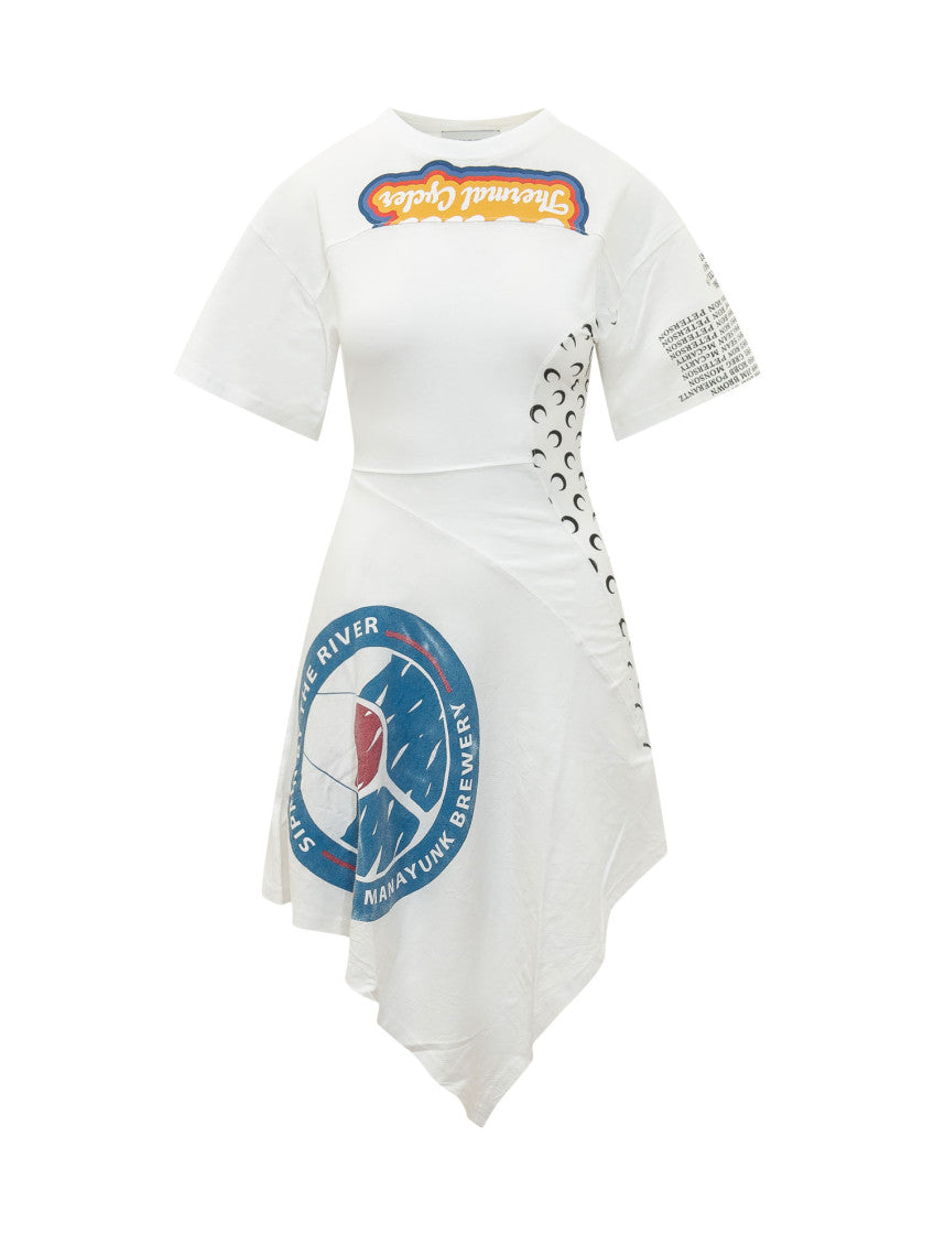 White Printed Crew Neck Dress 1