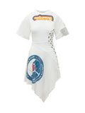 White Printed Crew Neck Dress 1