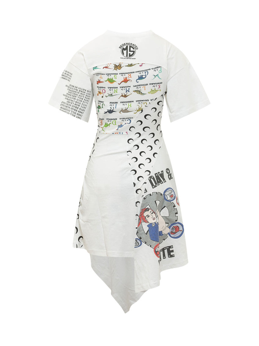 White Printed Crew Neck Dress 2