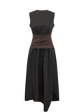 Black Round Neck Midi Dress 1