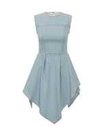 Blue Solid Round Neck Mini Dress 1