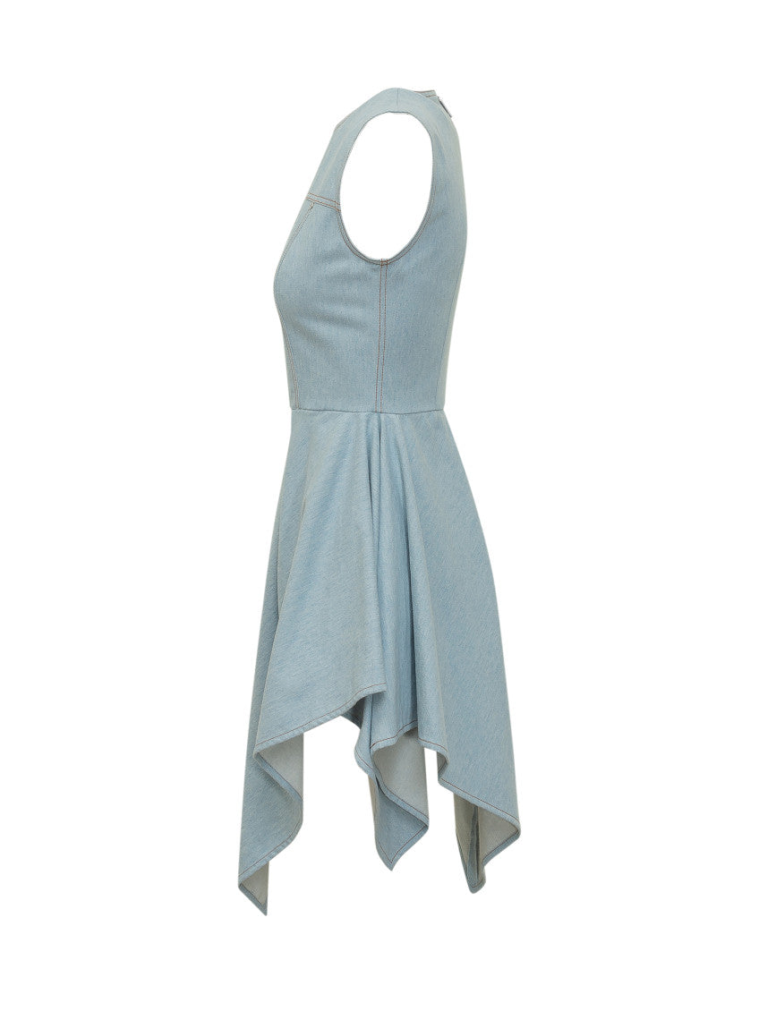 Blue Solid Round Neck Mini Dress 3