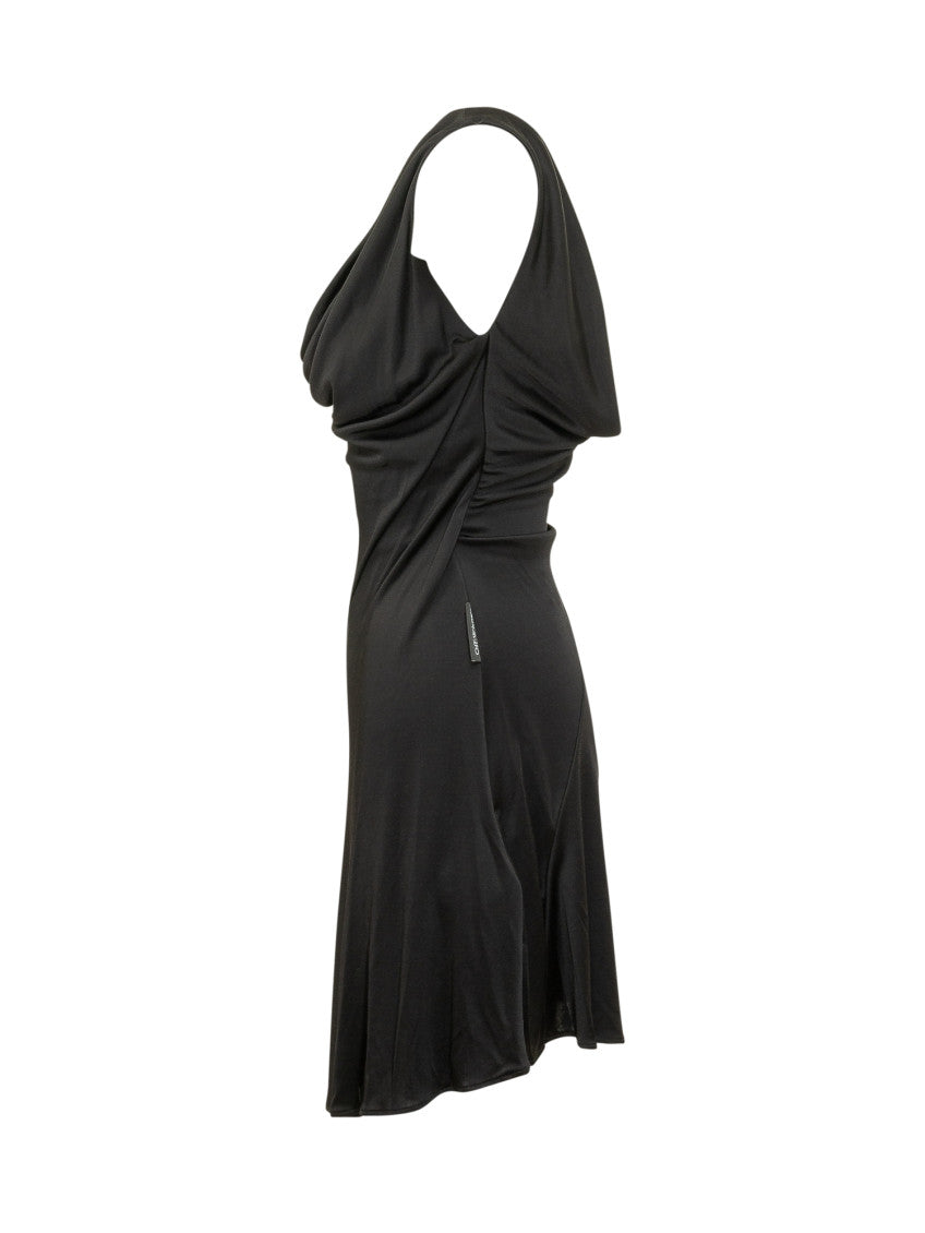 Black Solid Cowl Neck Midi Dress 3