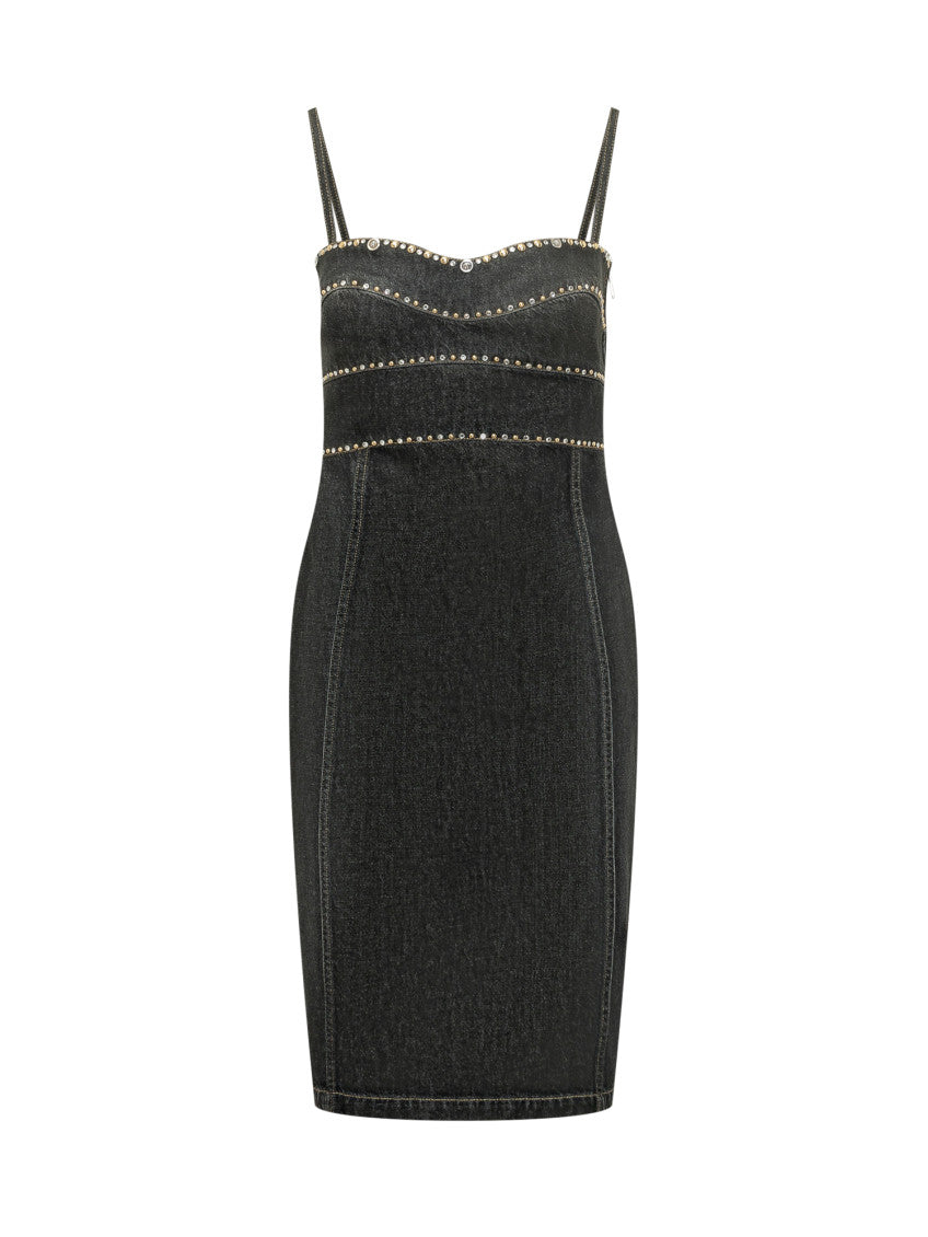 Black Embellished Sweetheart Neck Midi Dress 1