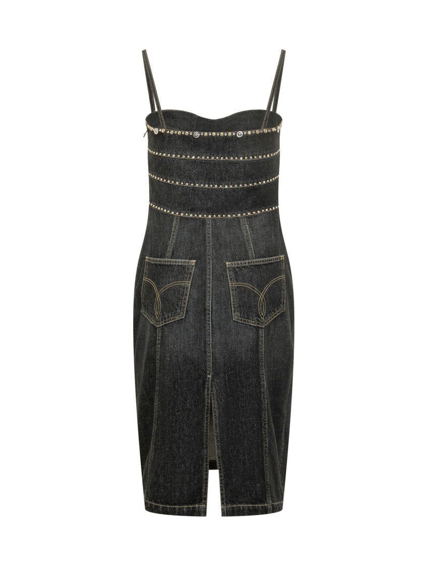 Black Embellished Sweetheart Neck Midi Dress 2