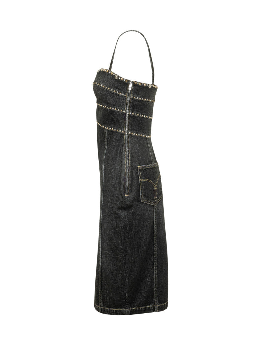 Black Embellished Sweetheart Neck Midi Dress 3