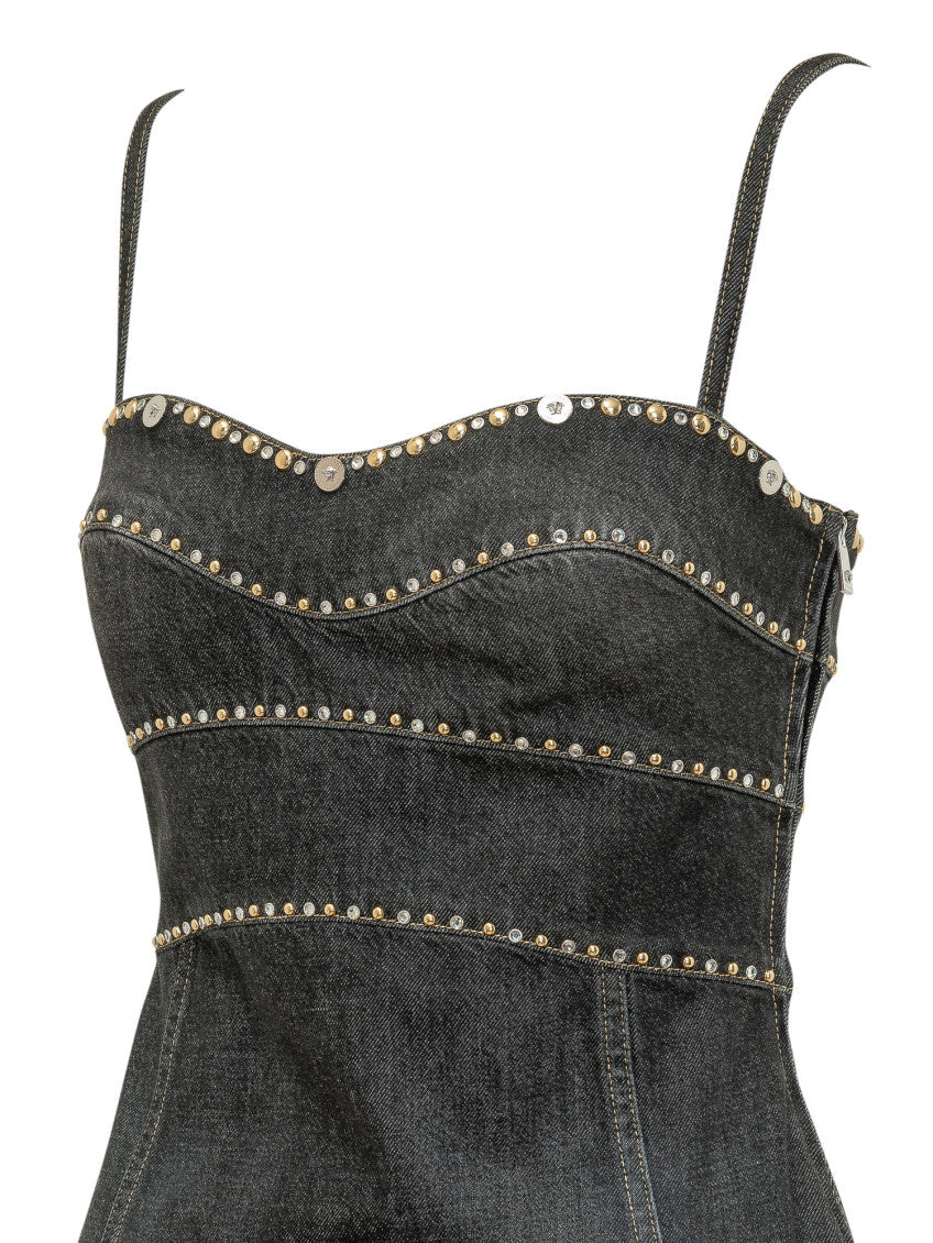 Black Embellished Sweetheart Neck Midi Dress 4