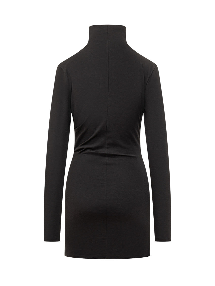 Black Solid Turtle Neck Mini Dress 2