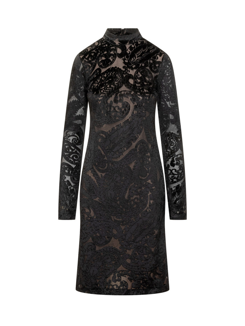 Black Floral Mock Collar Dress 1
