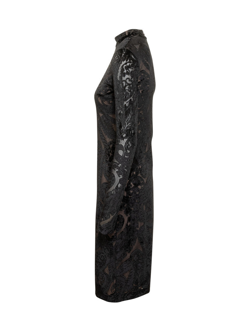 Black Floral Mock Collar Dress 3