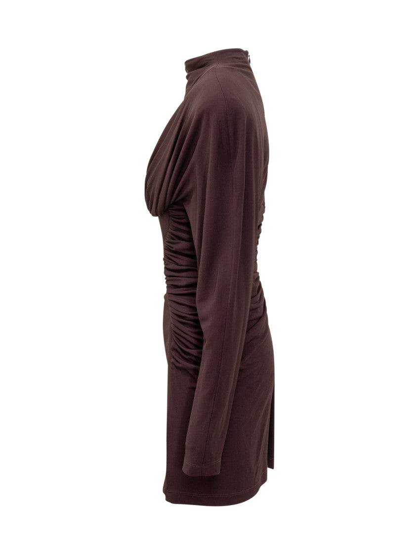 Brown Solid Cowl Neck Mini Dress 3