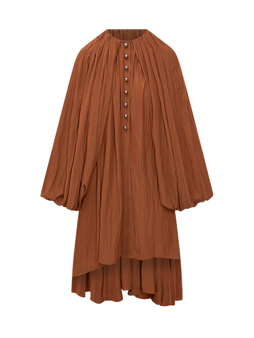 Orange Pleated Round Neck Midi Dress 1