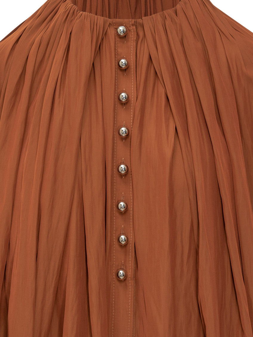 Orange Pleated Round Neck Midi Dress 4