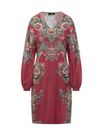 Red Floral V Neck Midi Dress 1