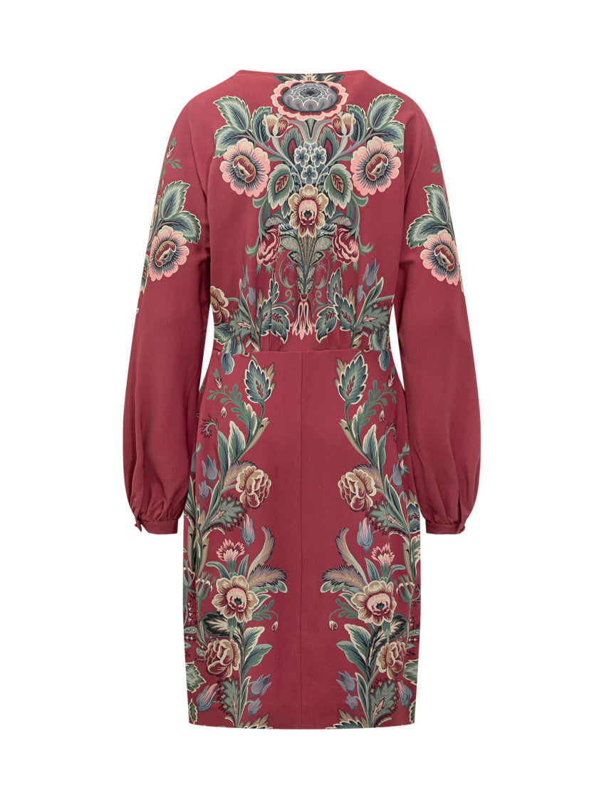 Red Floral V Neck Midi Dress 2