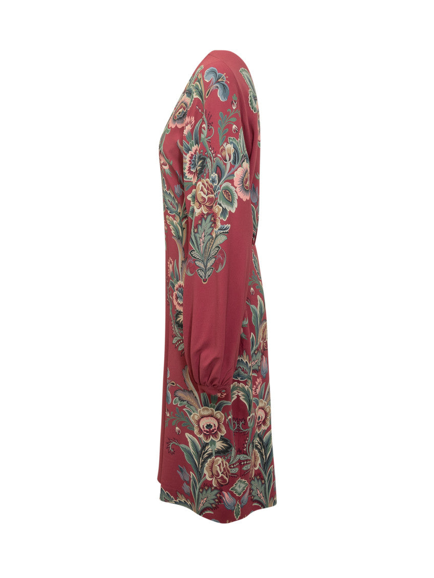 Red Floral V Neck Midi Dress 3