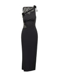Black Lace One Shoulder Maxi Dress 1