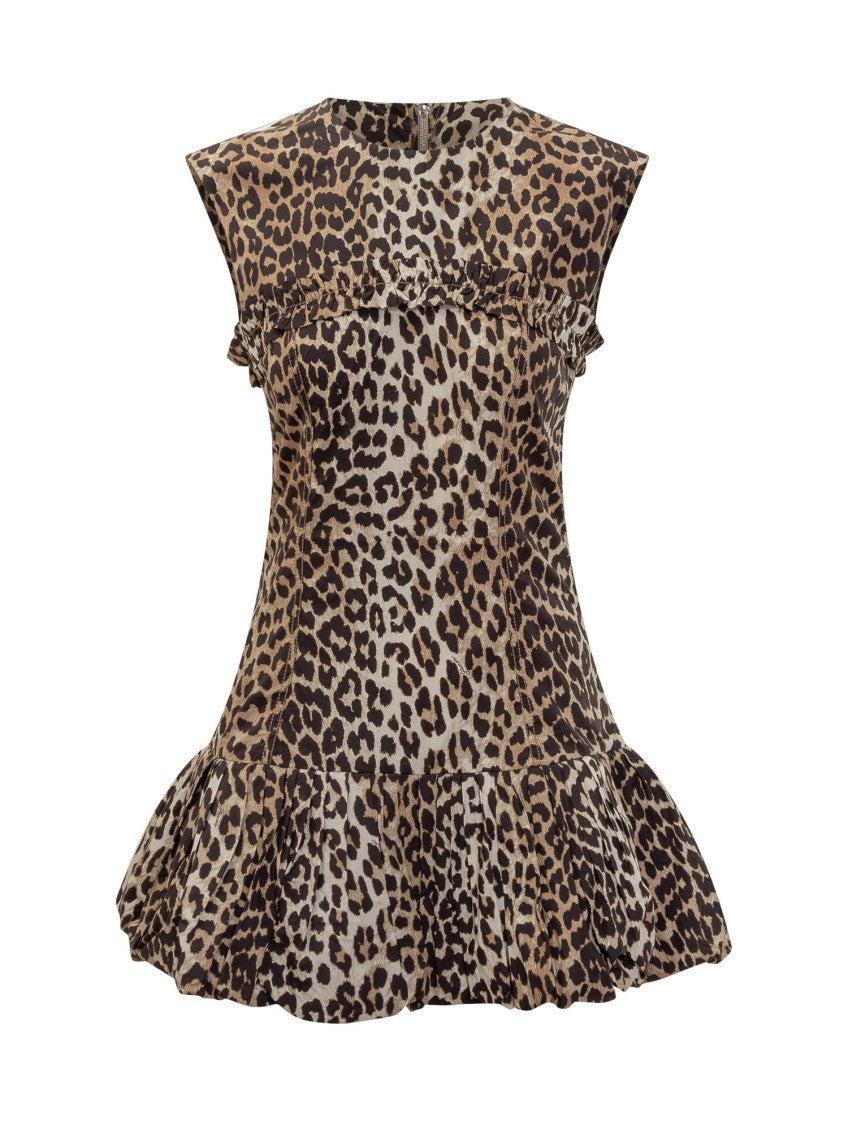 Brown Animal Print Round Neck Mini Dress 1