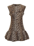Brown Animal Print Round Neck Mini Dress 1