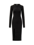 Black Embellished Crew Neck Midi Dress 1