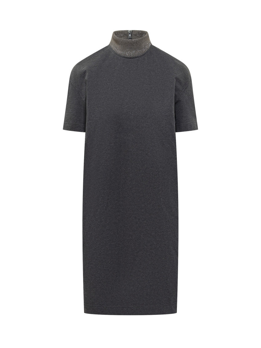 Black Embellished Mock Collar Midi Dress 1
