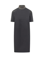 Black Embellished Mock Collar Midi Dress 1