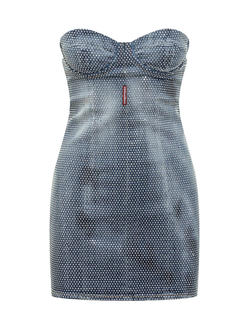 Blue Embellished Strapless Mini Dress 1