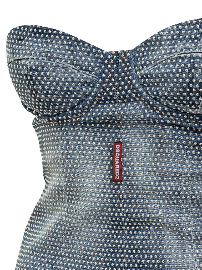 Blue Embellished Strapless Mini Dress 4