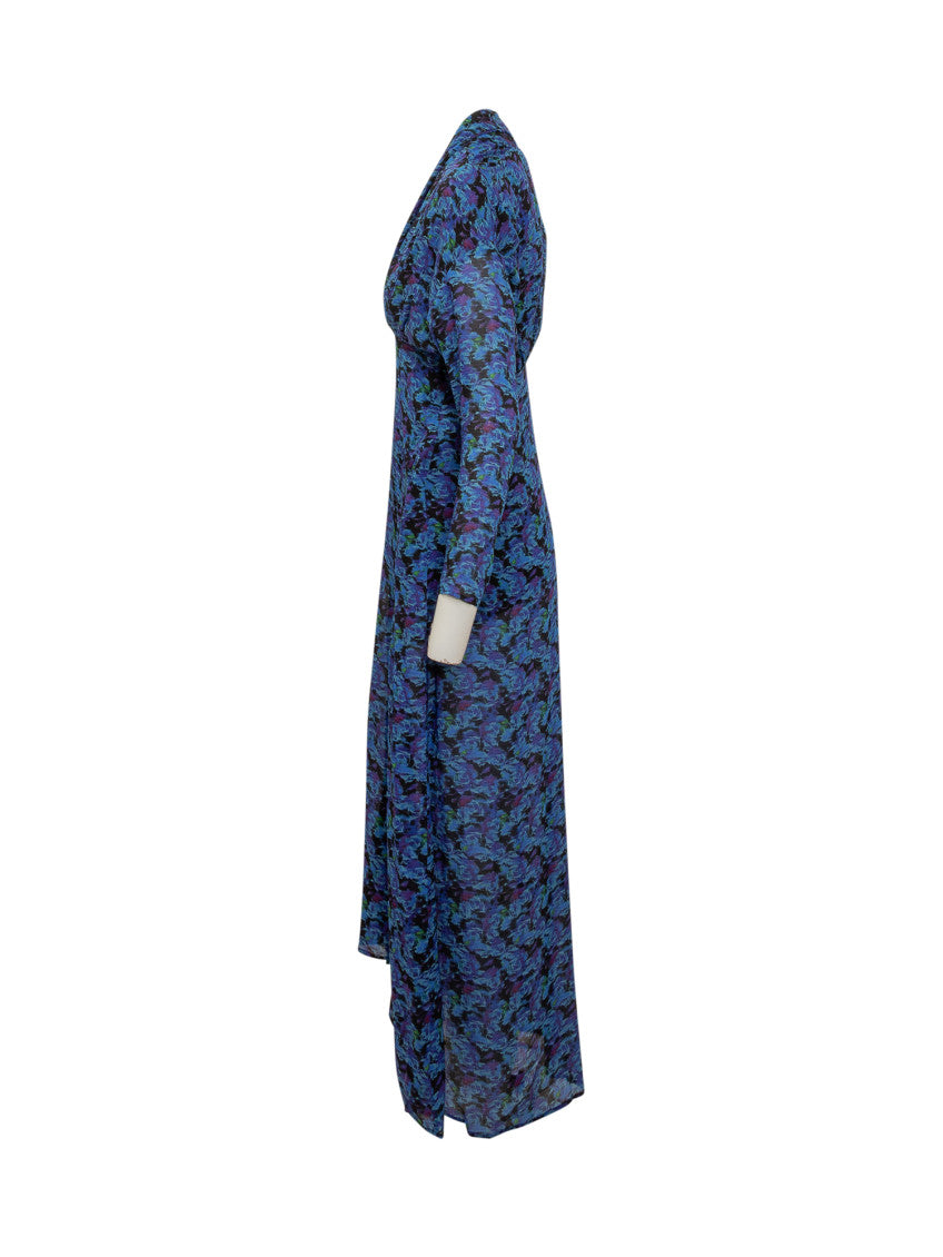 Blue Floral V Neck Maxi Dress 3