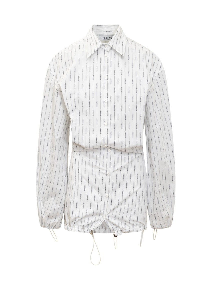 White Stripes Shirt Collar Mini Dress 1