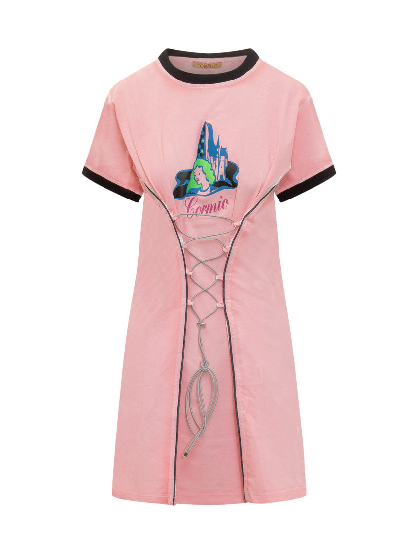 Pink Graphic Crew Neck Mini Dress 1