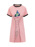 Pink Graphic Crew Neck Mini Dress 1