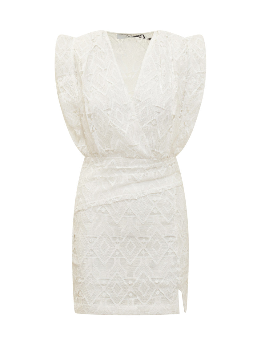 White Embroidered V Neck Mini Dress 1