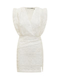 White Embroidered V Neck Mini Dress 1