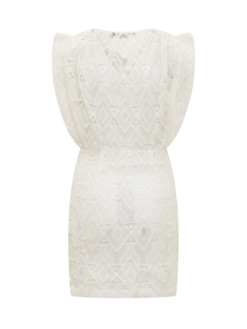 White Embroidered V Neck Mini Dress 2