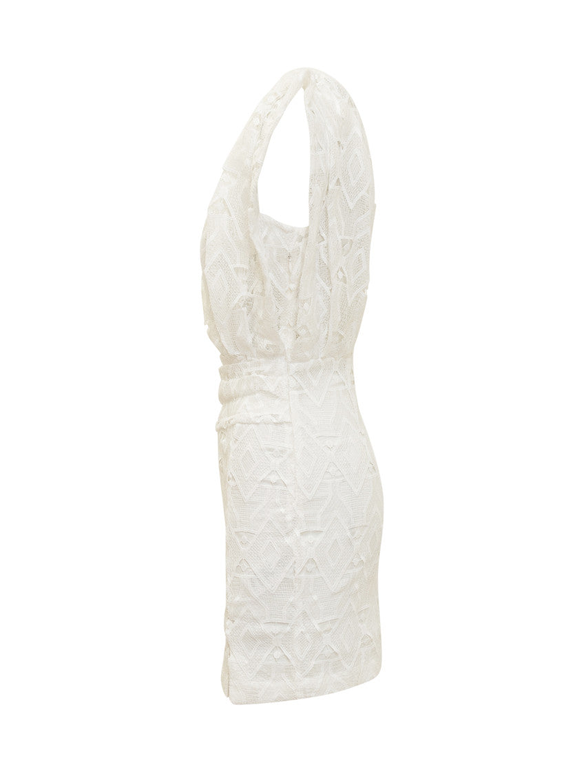 White Embroidered V Neck Mini Dress 3