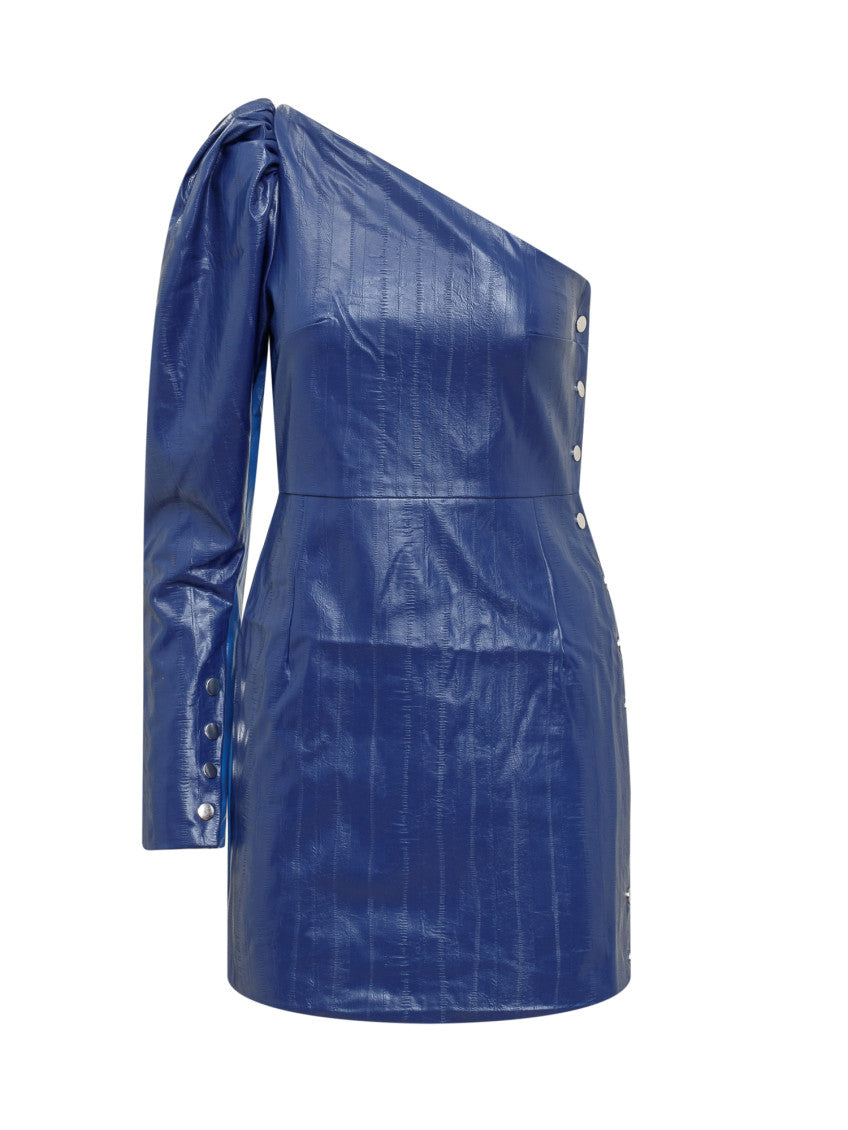 Blue Textured One Shoulder Mini Dress 1