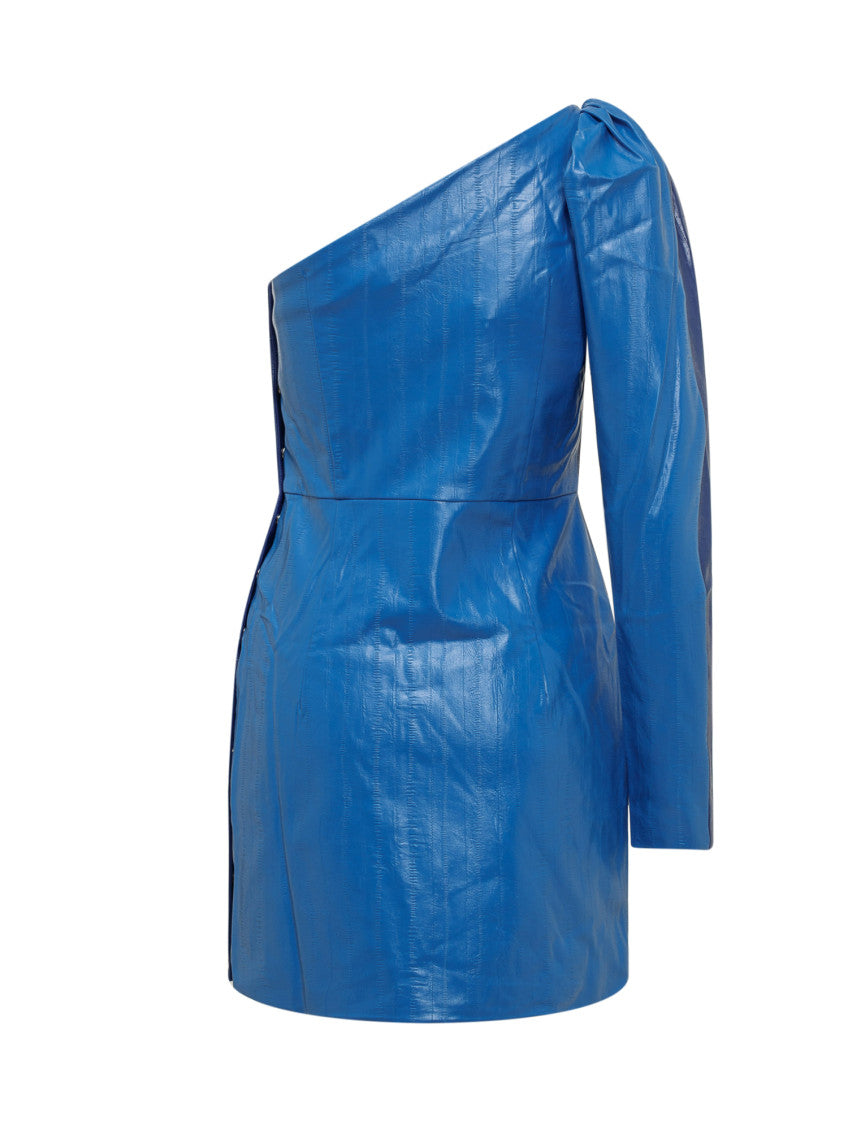 Blue Textured One Shoulder Mini Dress 2