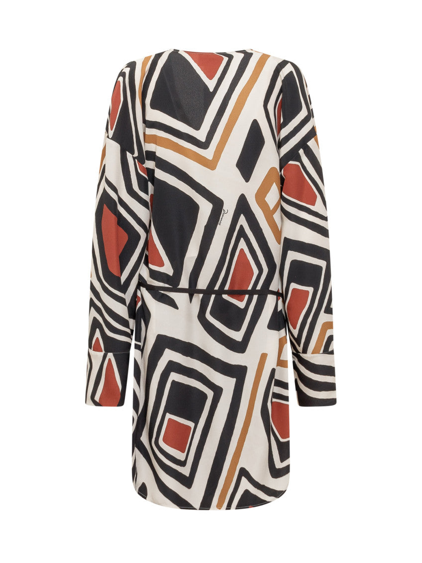 Multicolour Abstract V Neck Dress 2