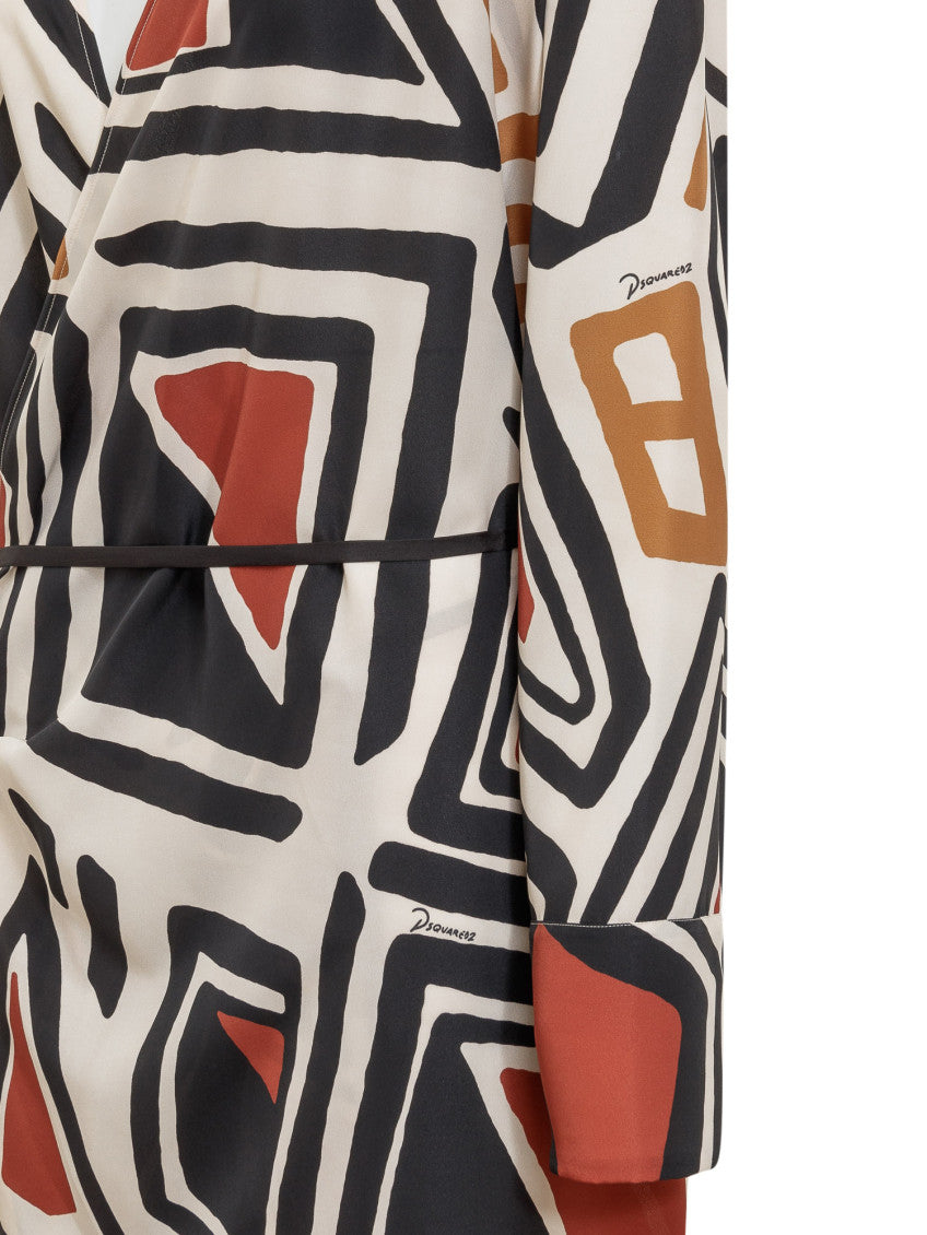 Multicolour Abstract V Neck Dress 4