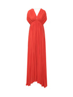 Red Pleated V Neck Maxi Dress 1