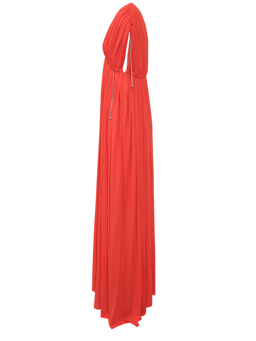 Red Pleated V Neck Maxi Dress 3