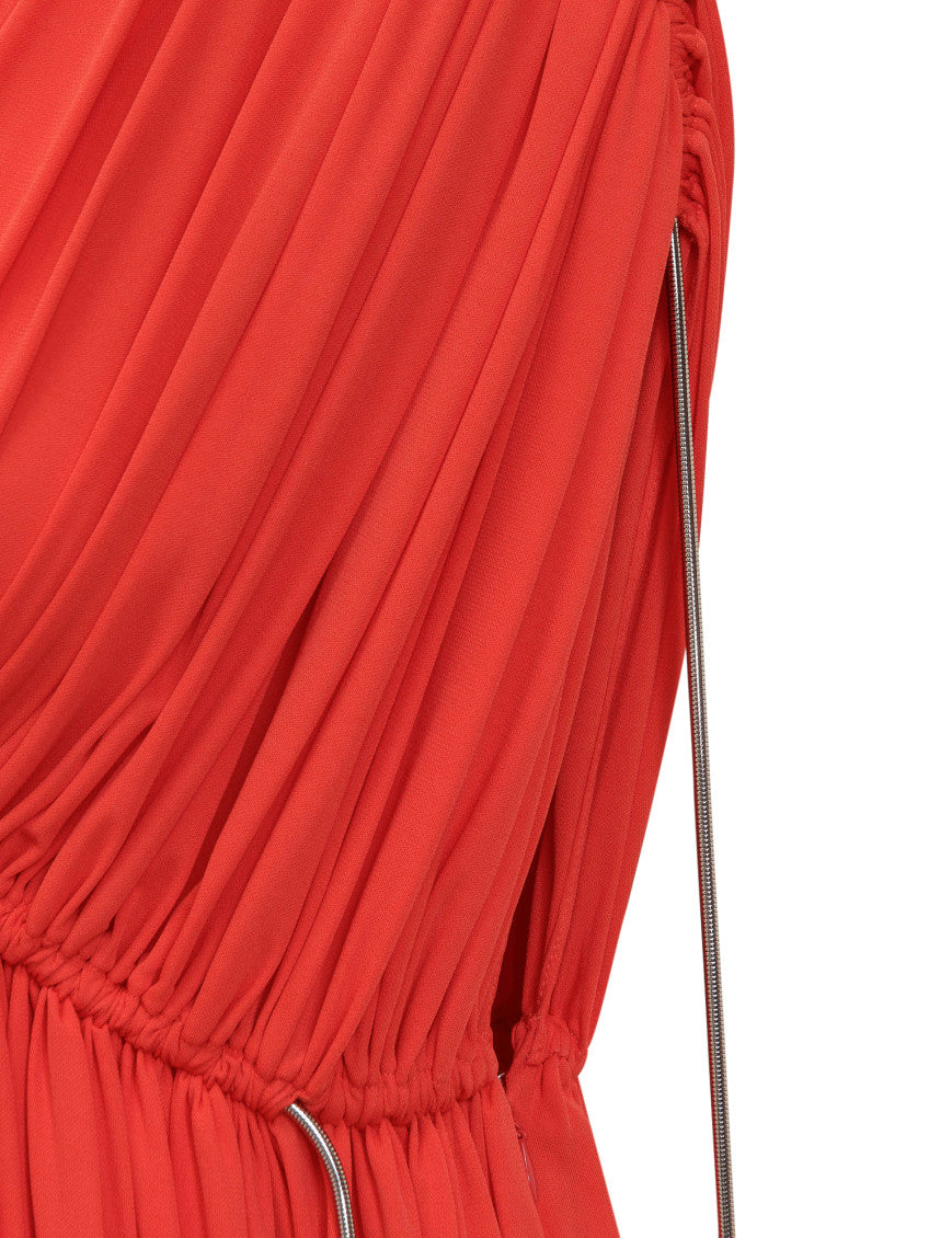 Red Pleated V Neck Maxi Dress 4