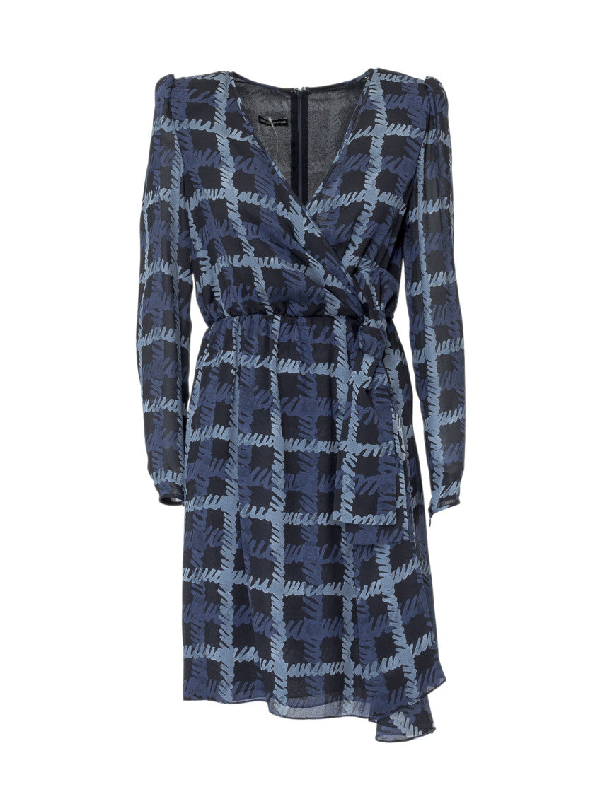 Blue Printed V Neck Midi Dress 1