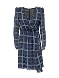 Blue Printed V Neck Midi Dress 1