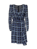 Blue Printed V Neck Midi Dress 1